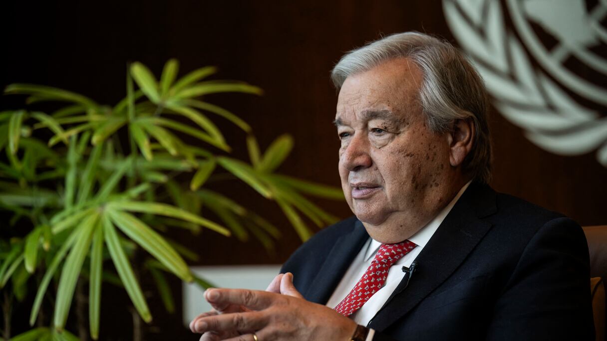 Le secrétaire général de l'ONU, Antonio Guterres, s'exprime lors d'un entretien avec l'AFP au siège des Nations unies, le 16 septembre 2024 à New York.