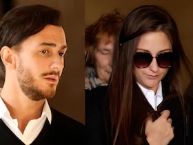 Saâd Lamjarred, à gauche, Laura Prioul, à droite, lors du procès qui les oppose au tribunal correctionnel de Paris, le 21 février 2023.
