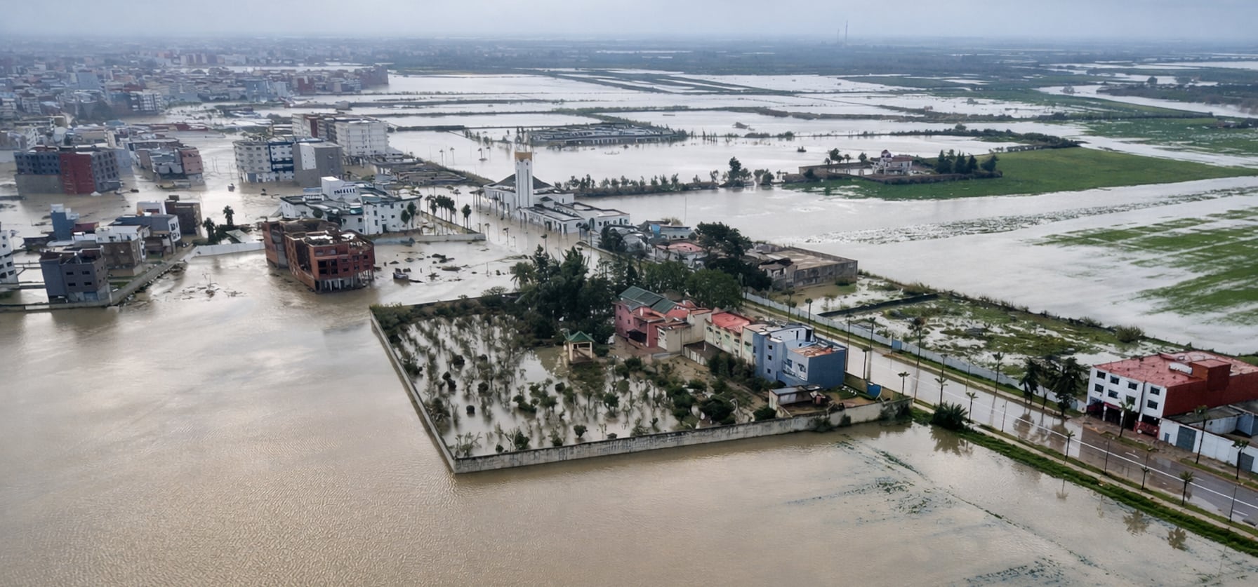 La ville de Ksar El Kébir sous les eaux, vendredi 6 février 2026.