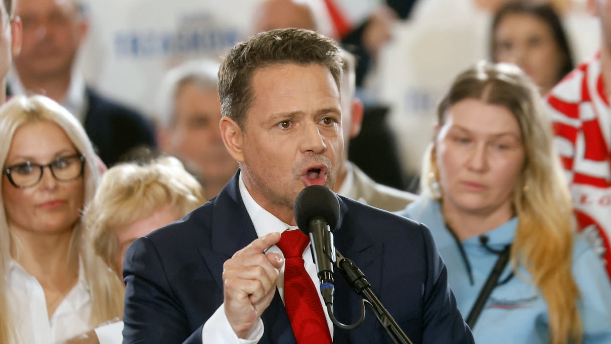 Rafal Trzaskowski, candidat à la présidentielle, maire de Varsovie et membre de la Coalition civique, le parti au pouvoir en Pologne, à Sandomierz, le 18 mai 2025