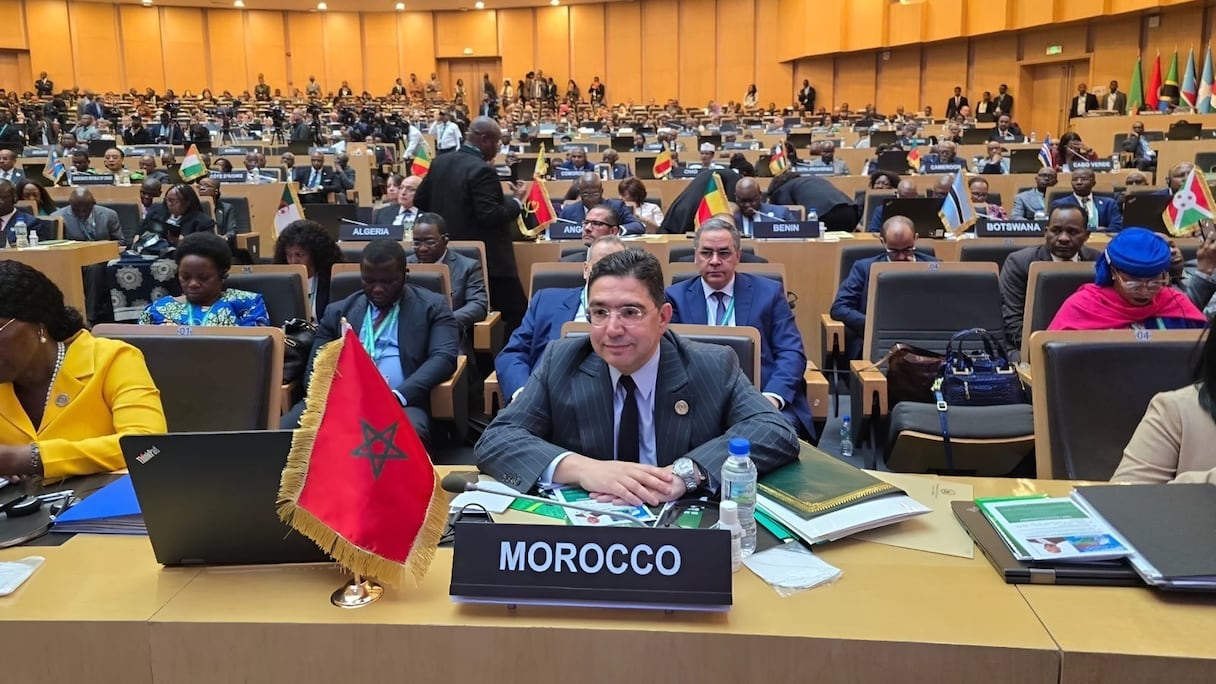 Le ministre des Affaires étrangères, Nasser Bourita, lors de la 46ème session ordinaire du Conseil exécutif de l’Union africaine, mercredi 12 février 2025 à Addis-Abeba.