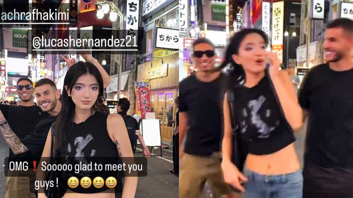 Achraf Hakimi et Lucas Hernandez s'inscrustent dans la vidéo d'une instagrameuse japonaise.
