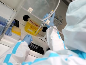 Un biologiste procède à l'analyse d'un test moléculaire de dépistage du Covid-19.