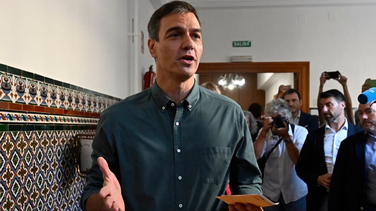 Le président du gouvernement espagnol, Pedro Sánchez, à Madrid, lors du scrutin législatif tenu le 23 juillet 2023 en Espagne.