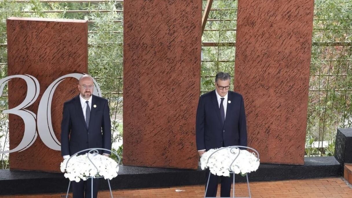 Le chef du gouvernement Aziz Akhannouch lors des commémorations du 30e anniversaire du génocide rwandais de 1994 à la BK Arena de Kigali le 7 avril 2024.