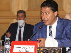 Le président du Conseil de la région de l'Oriental (CRO), Abdenbi Bioui, intervient lors de la session ordinaire du CRO, le 5 juillet 2021.