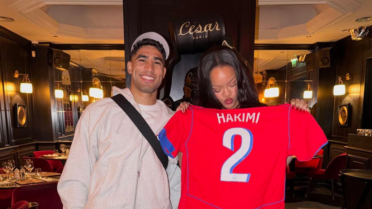 Achraf Hakimi et Rihanna, le 21 avril au restaurant César Paris.