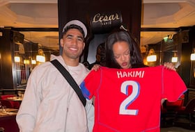 Achraf Hakimi et Rihanna, le 21 avril au restaurant César Paris.