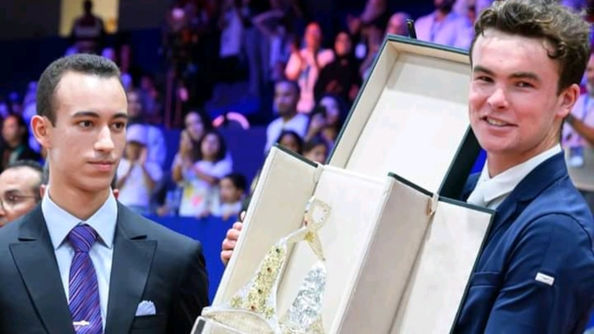 Le prince héritier Moulay El Hassan et le cavalier irlandais Tim Brennan, dimanche 5 octobre 2025 à El Jadida.