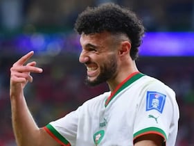 Noussair Mazraoui avec les Lions de l'Atlas.