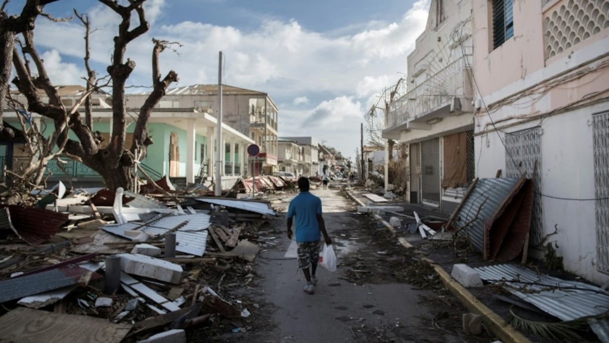 Les dégâts provoqués par le passage de l'ouragan Irma, le 8 septembre 2017 sur l'île de Saint-Martin.
