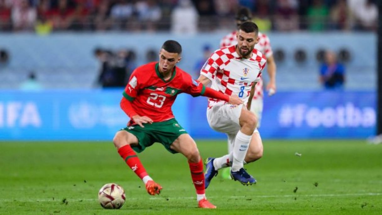 Bilal El Khannouss avec les Lions de l'Atlas au Mondial 2022.
