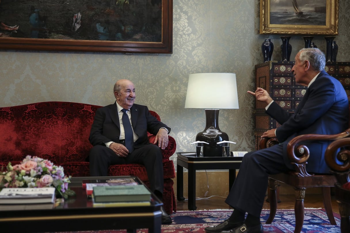 Abdelmadjid Tebboune reçu, mardi 23 mai 2023 à Lisbonne, par le président portugais Marcelo Rebelo de Sousa.