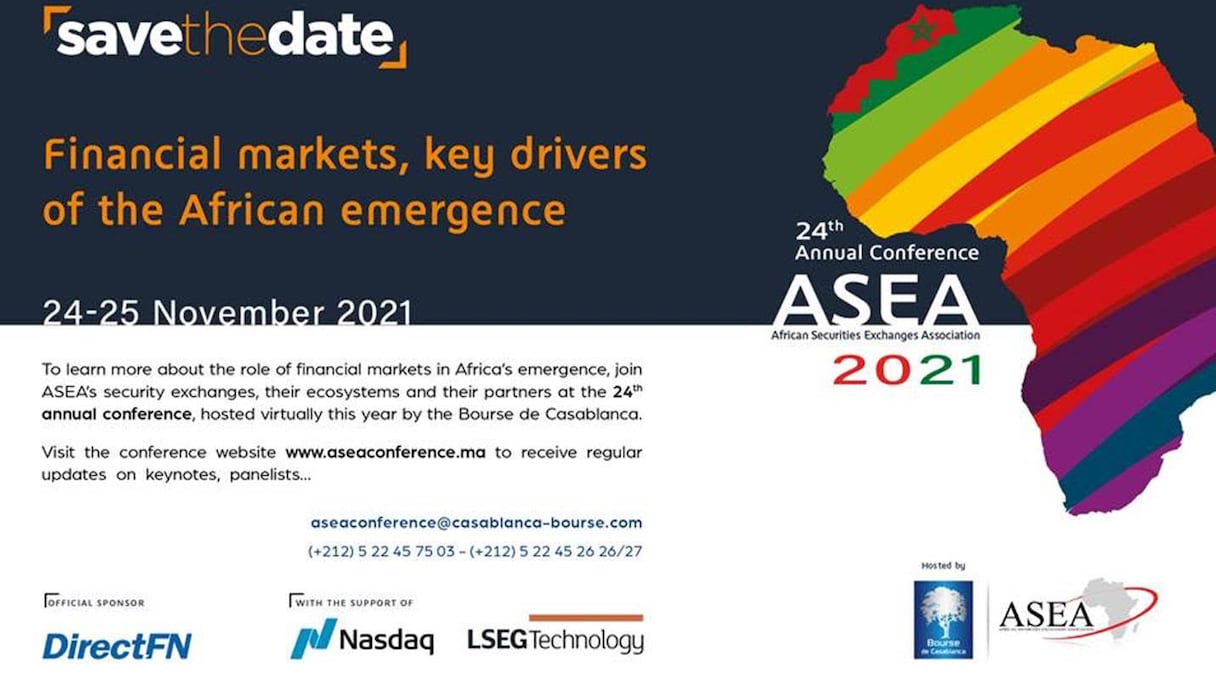 La 24e Conférence annuelle de l’Association des Bourses africaines (ASEA) aura lieu les mercredi 24 et jeudi 25 novembre 2021 en ligne.
