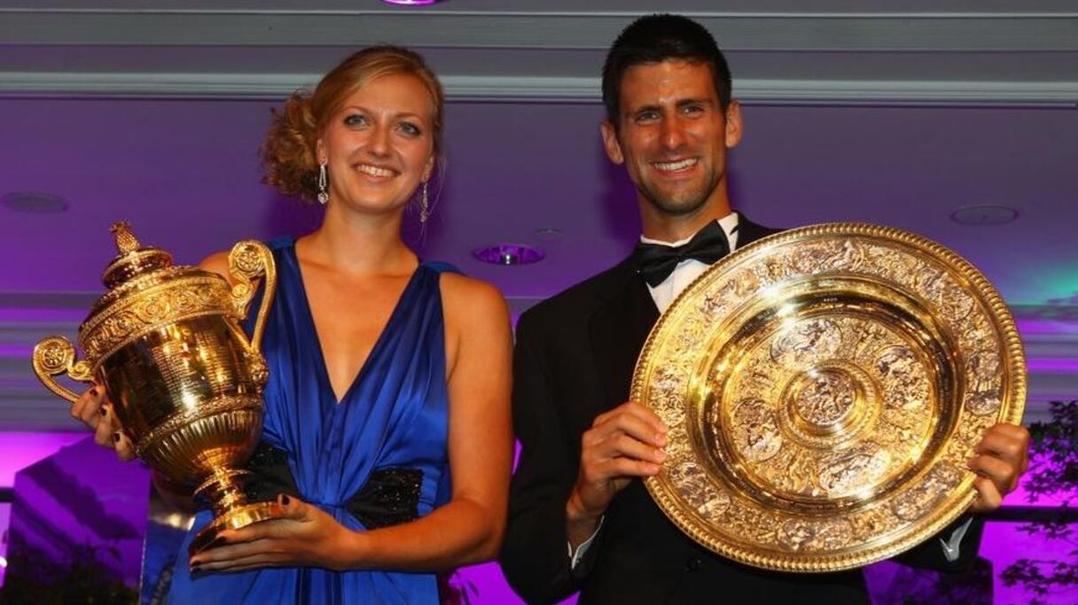 Petra Kvitova et Novak Djokovic, vainqueurs en titre du tournoi de Wimbledon. 
