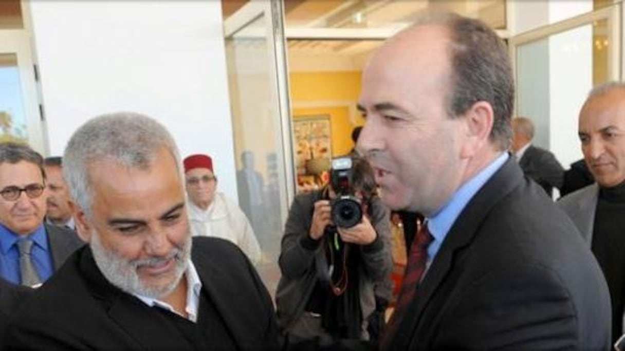 Abdelilah Benkirane et Hakim Benchemmas, président de la deuxième chambre du Parlement.
