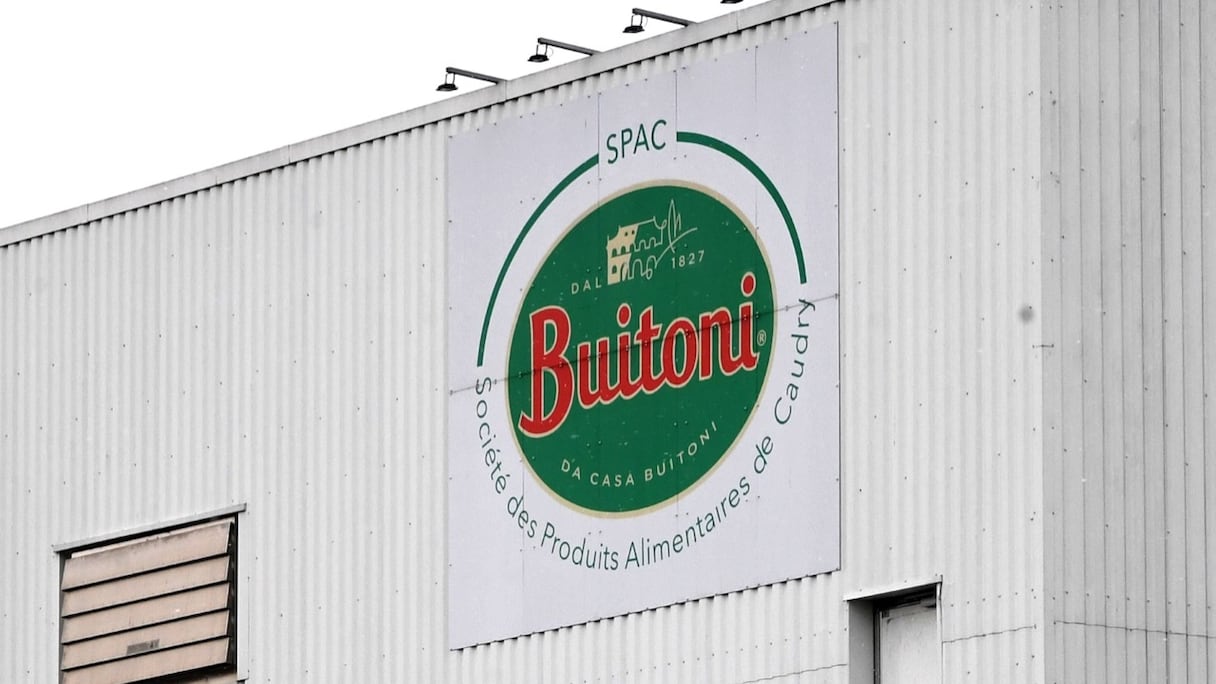 Le logo de l’usine Buitoni de Caudry, dans le nord de la France, le premier avril 2022.
