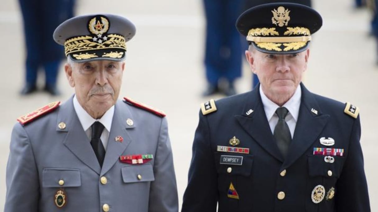 Le général Bouchaïb Arroub avec son homologue US, Martin Dempsey. 
