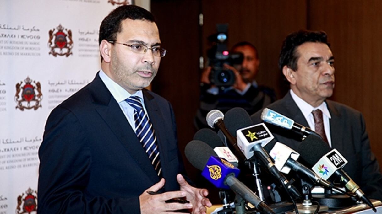 Mustapha El Khalfi, ministre de la Communication, porte-parole du gouvernement et Mohamed El Ouafa, ministre chargé des Affaires générales du gouvernement.
