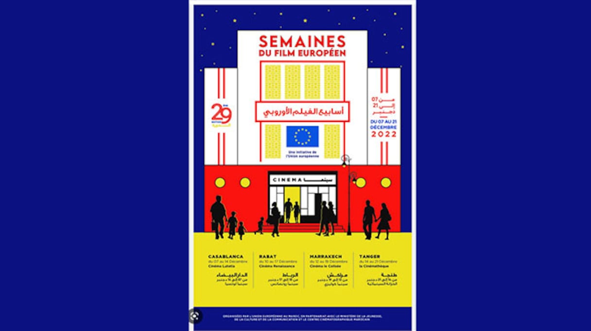 La vingt-neuvième édition des Semaines du film européen au Maroc débute le 7 décembre 2022 et se poursuivra jusqu'au 21 décembre dans quatre villes du Royaume. 
