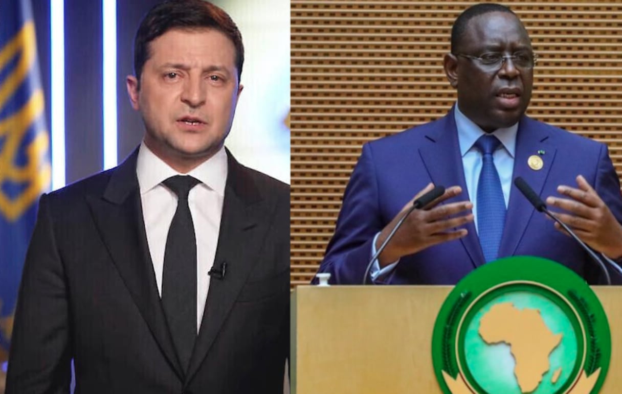 Volodymyr Zelensky, président d'Ukraine, et Macky Sall, président du Sénégal et de l'Union africaine.
