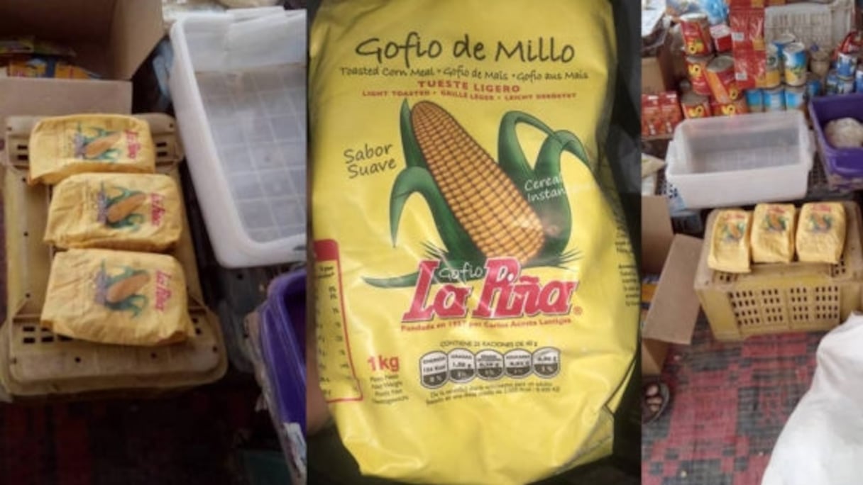 Le produit gofio dans des étals de Tindouf en Algérie.
