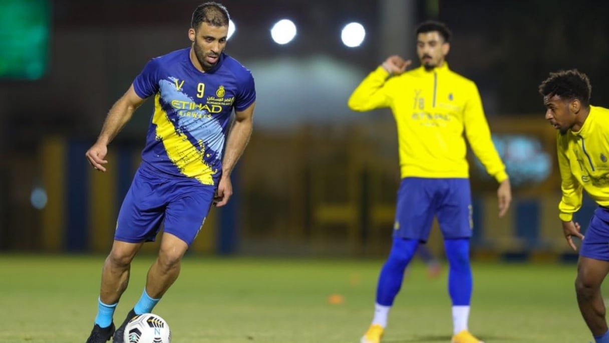 Abderrazak Hamdallah lors d'une séance d'entrainements avec Al-Nassr.
