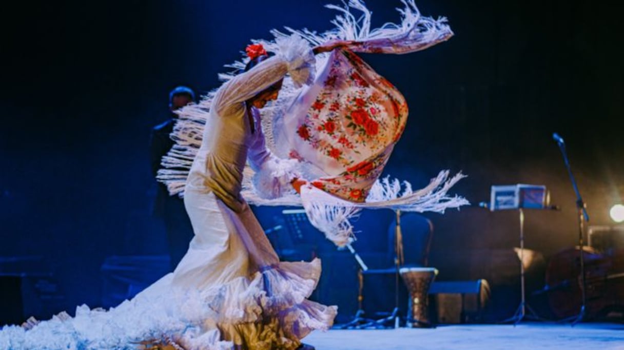 Danseuse de flamenco, sur la scène de la 18e édition du Festival des Andalousies Atlantiques, à Essaouira.
