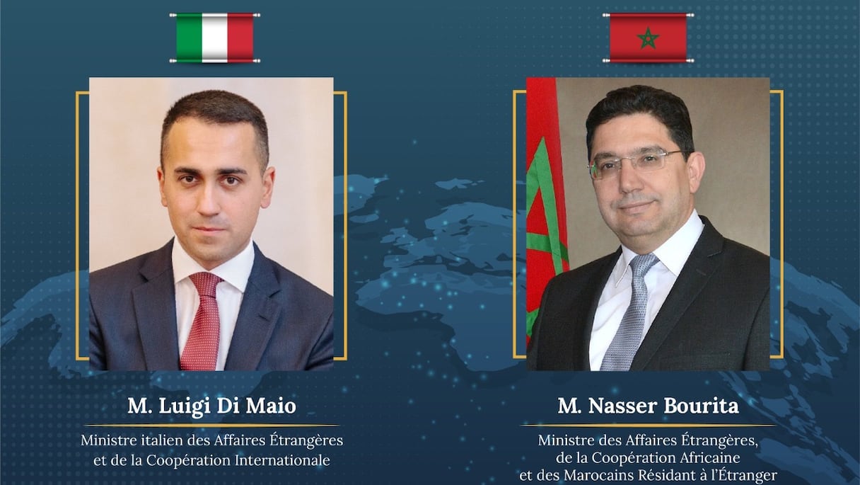 Le ministre des Affaires étrangères, de la Coopération africaine et des Marocains résidant à l'étranger, Nasser Bourita, et le ministre des Affaires étrangères de la République d’Italie, Luigi Di Maio (photomontage). 
