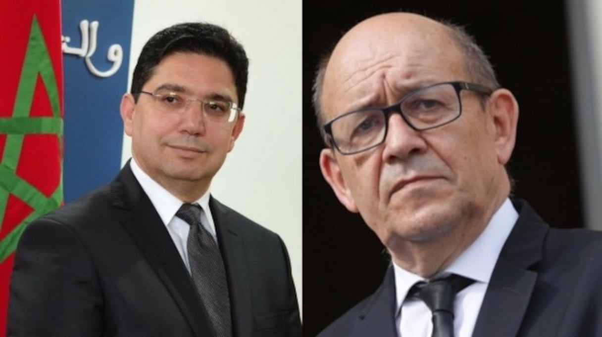 Nasser Bourita (à gauche) et Jean-Yves Le Drian. 
