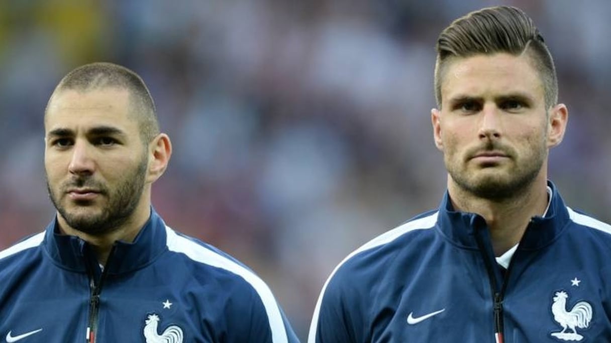 Les attaquants français Karim Benzema et Olivier Giroud
