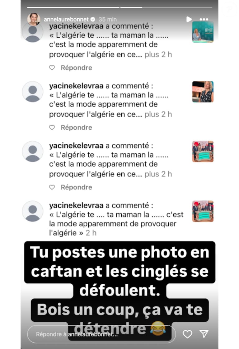 Capture d'écran de la story instagram d'Anne-Laure Bonnet.