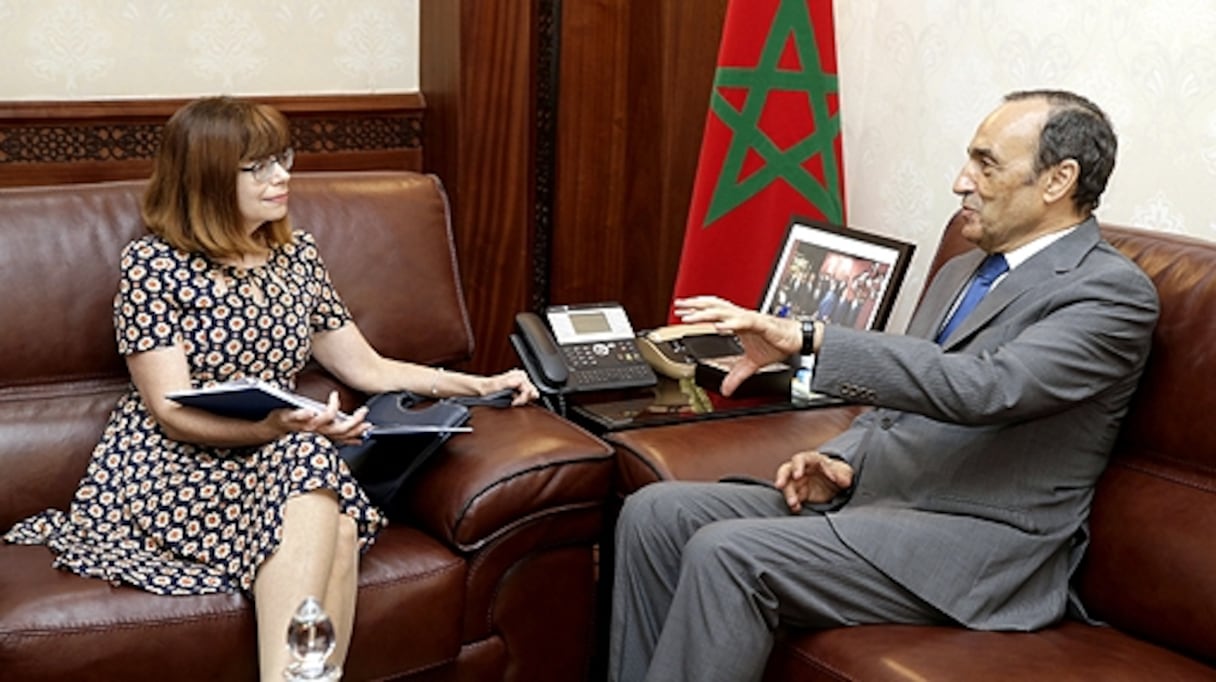 Le président de la Chambre des représentants, Habib El Malki, et l’ambassadrice d’Australie au Maroc, Berenice Owen Jones.
