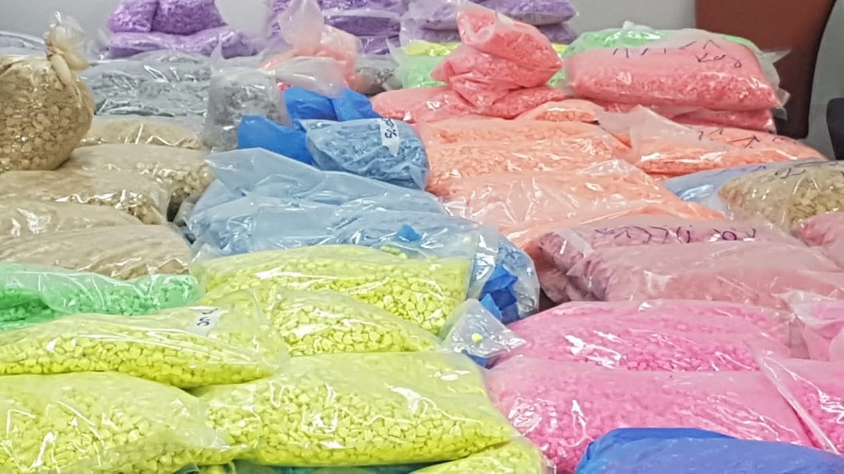 Des comprimés d'ecstasy, saisis au port de Tanger Med. 
