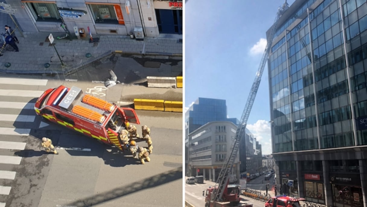 Gros déploiement de moyens de secours (police, pompiers) à Bruxelles sur l'avenue d'Auderghem. 
