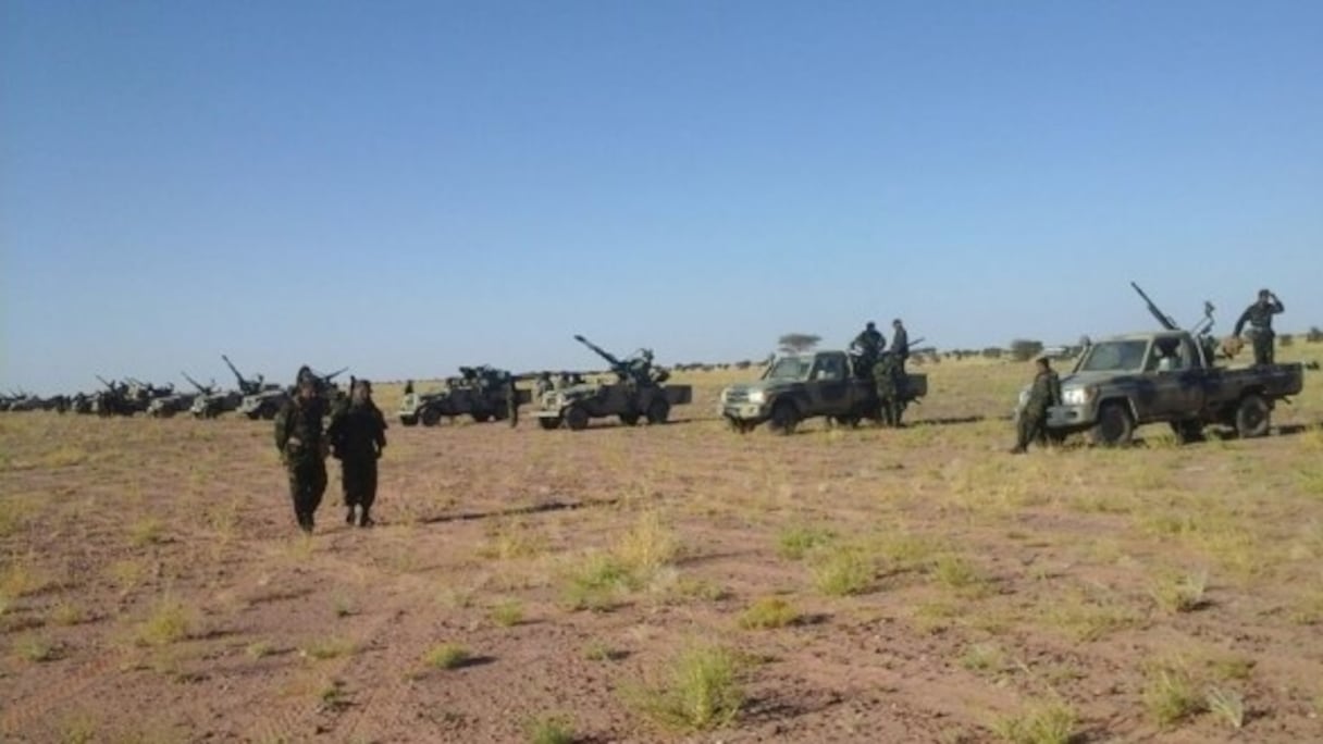 Show militaire du Polisario du côté de Bir lahlou, hier lundi 28 mars.
