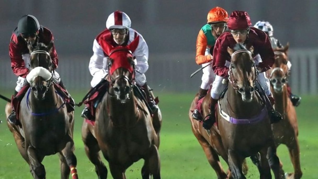Maryam Al-Subaiey (d) lors de la course "Thoroughbred Handicap", le 24 février 2017 à Doha, au Qatar.
