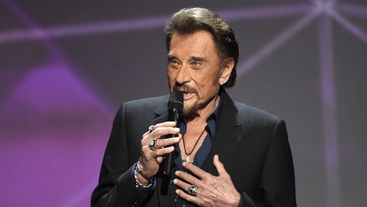 Johnny Hallyday le 12 février 2016 à la cérémonie des Victoires de la Musique, au Zénith de Paris.
