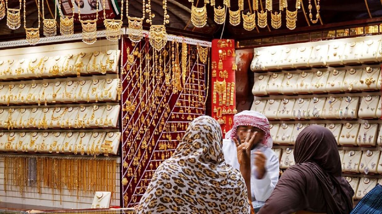 Souk de l'or, dans le vieux Dubaï, aux Emirats Arabes Unis. 
