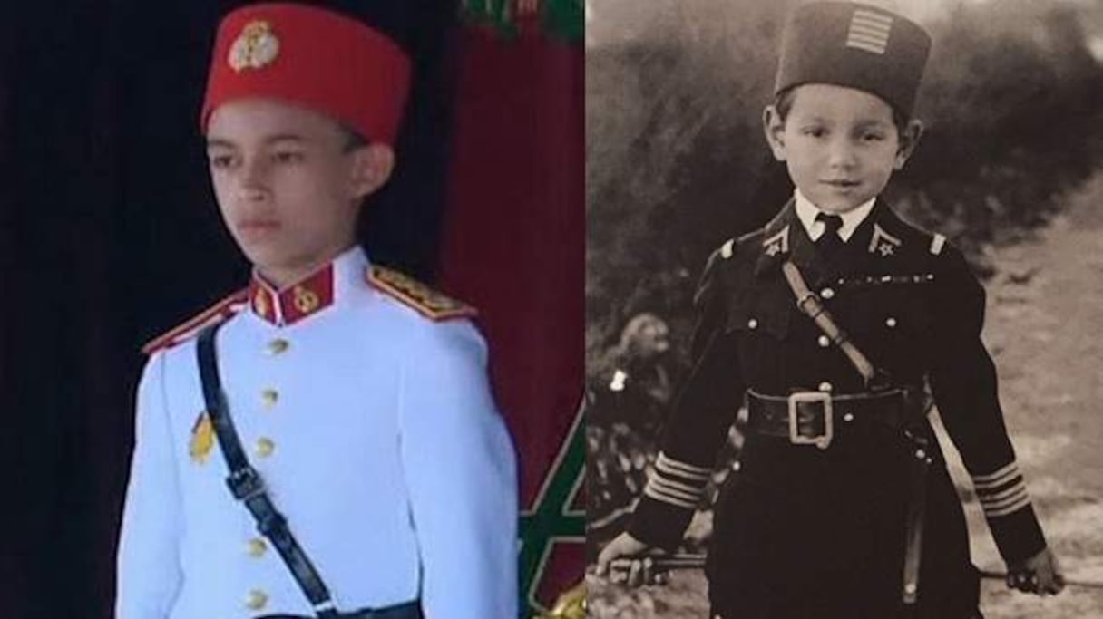 Feu Hassan II (à droite) et le prince Moulay Hassan: la ressemblance est frappante. (Photo-montage).
