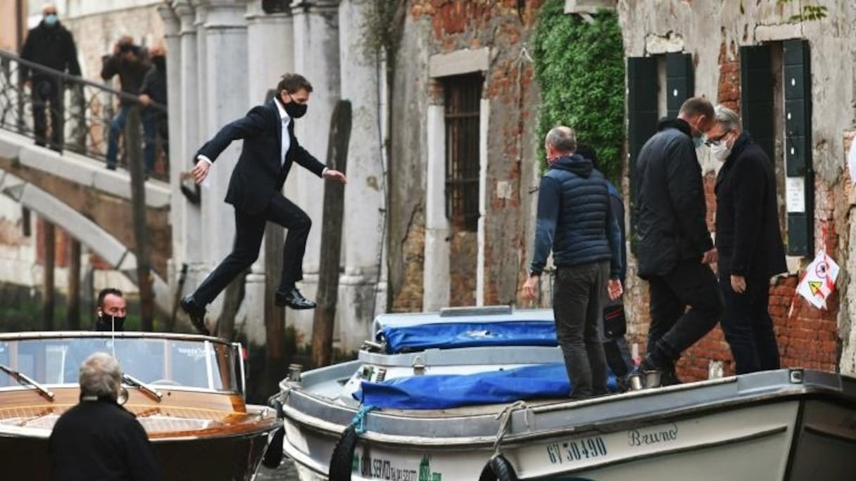 Tom Cruise à Venise, le 20 octobre 2020, sur le tournage de "Mission Impossible: Lybra".
