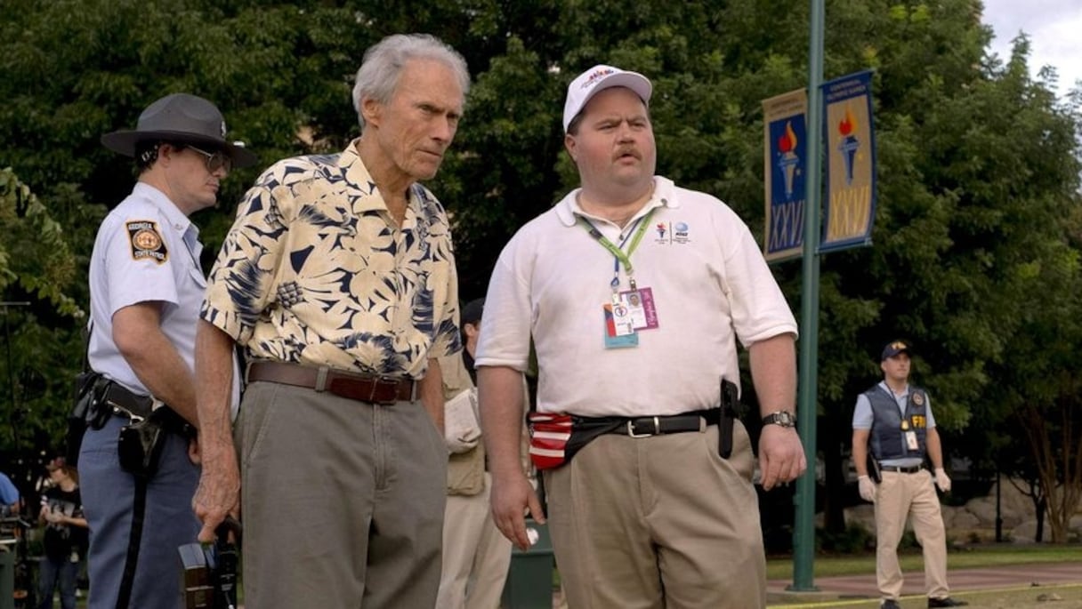 Le réalisateur Clint Eastwood (à gauche) et l'acteur Paul Walter Hauser, principal personnage de "Richard Jewell", présenté en avant-première mondiale à Los Angeles mercredi 20 novembre 2019. 
