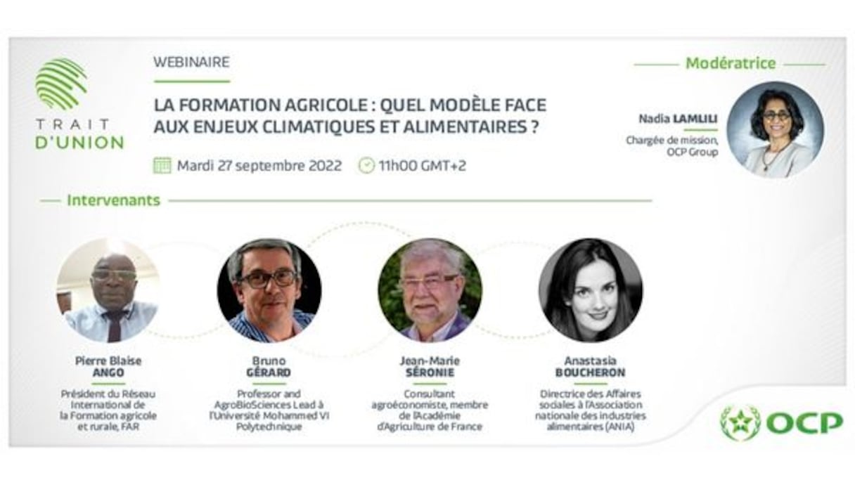 Le groupe OCP a organisé, mardi 27 septembre 2022, un webinaire sur la formation agricole.
