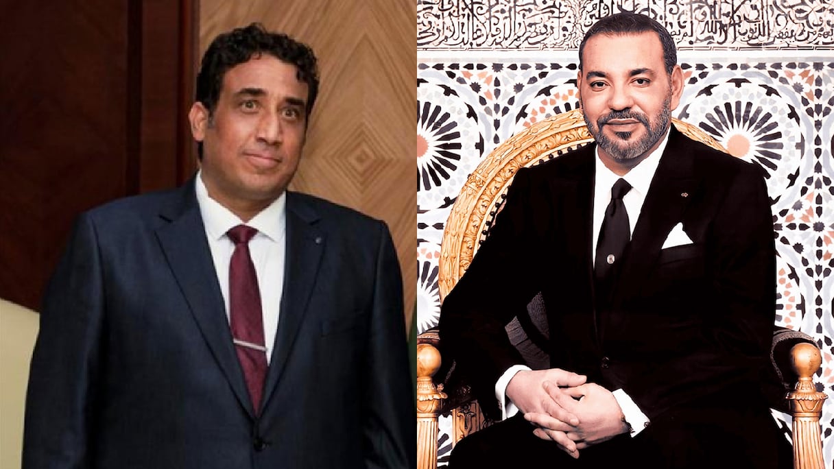 Le Roi Mohammed VI et le président du Conseil présidentiel libyen, Mohamed Younes El-Menfi. 
