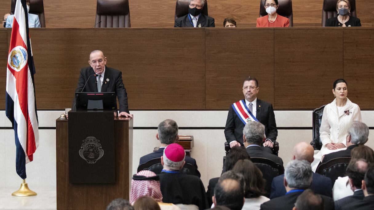 Cérémonie d'investiture du nouveau président du Costa Rica, Rodrigo Chaves, à San Jose, le 8 mai 2022.
