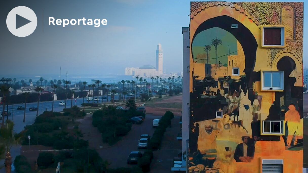 L'artiste Iramo a été choisi pour redonner vie à une des façades de la capitale économique, située dans le quartier El Hank.
