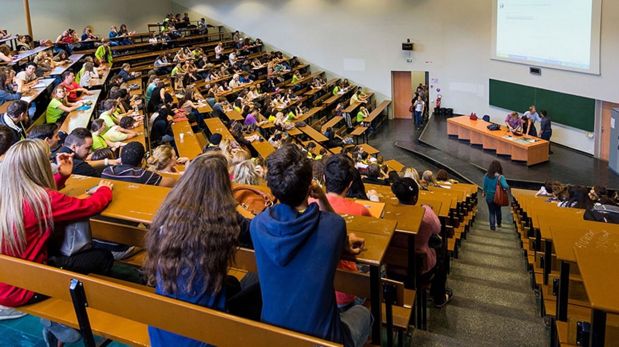 Des étudiants dans un amphithéâtre.
