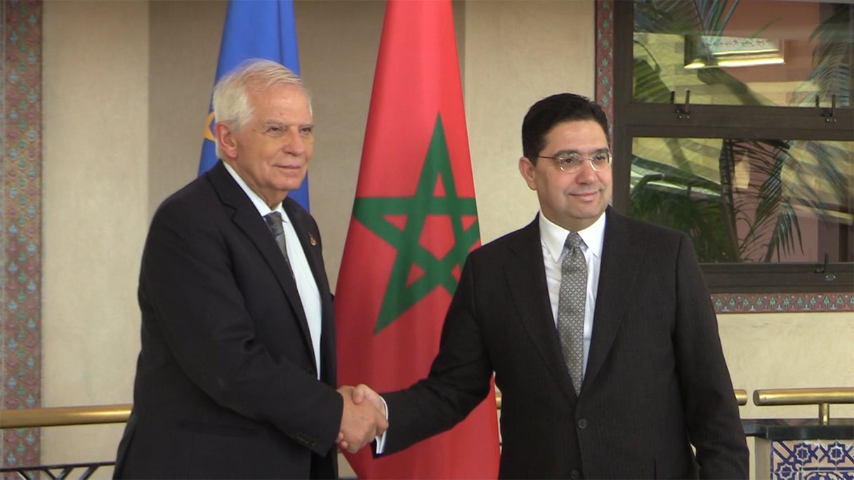 Josep Borrell, haut représentant de l’UE pour les Affaires étrangères, et Nasser Bourita, ministre des Affaires étrangères, jeudi 5 janvier 2023, à Rabat.
