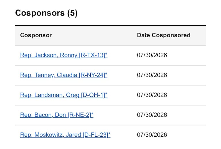 Liste de cinq co-sponsors de la nouvelle proposition de loi, auxquels s'ajoutent Josh Gottheimer.