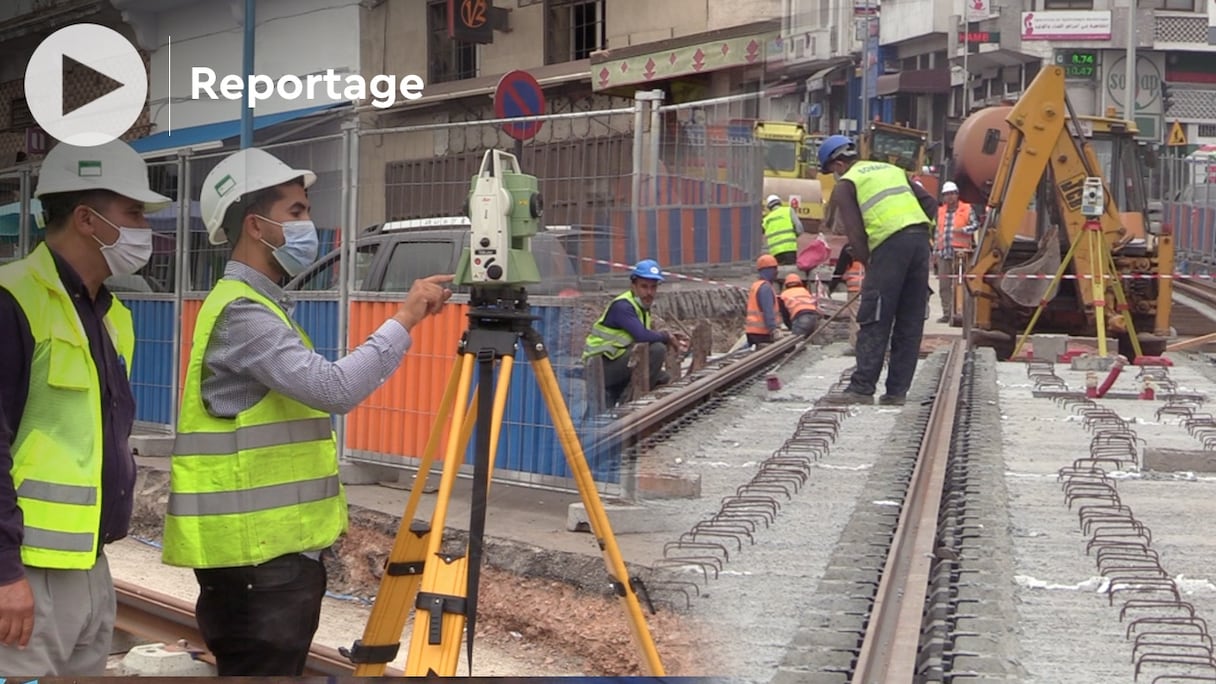 Les travaux des lignes T3 et T4 du tramway de Casablanca.
